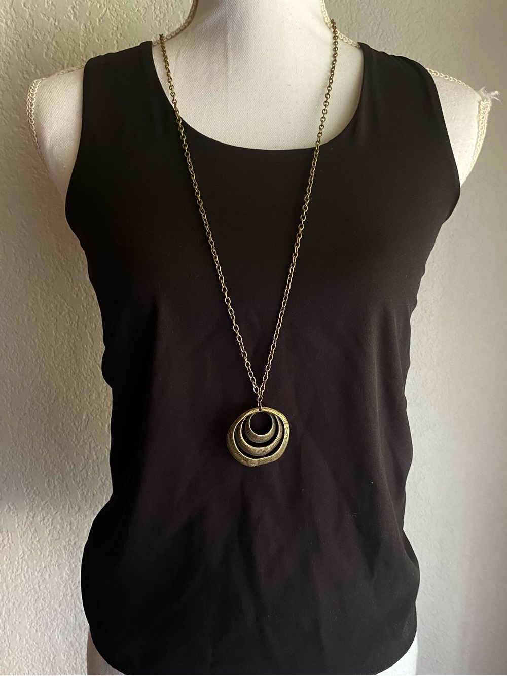 Brass Triple Ring Pendant Necklace